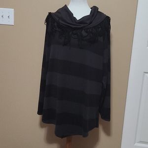 Cow Neck with fringe long sleeved striped shirt